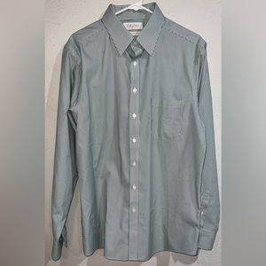 Dillards Gold Label Green and White Striped Dress Shirt Slim fit Size 16.5/35